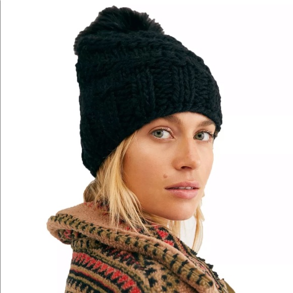 Free People High Line Pom Black Beanie